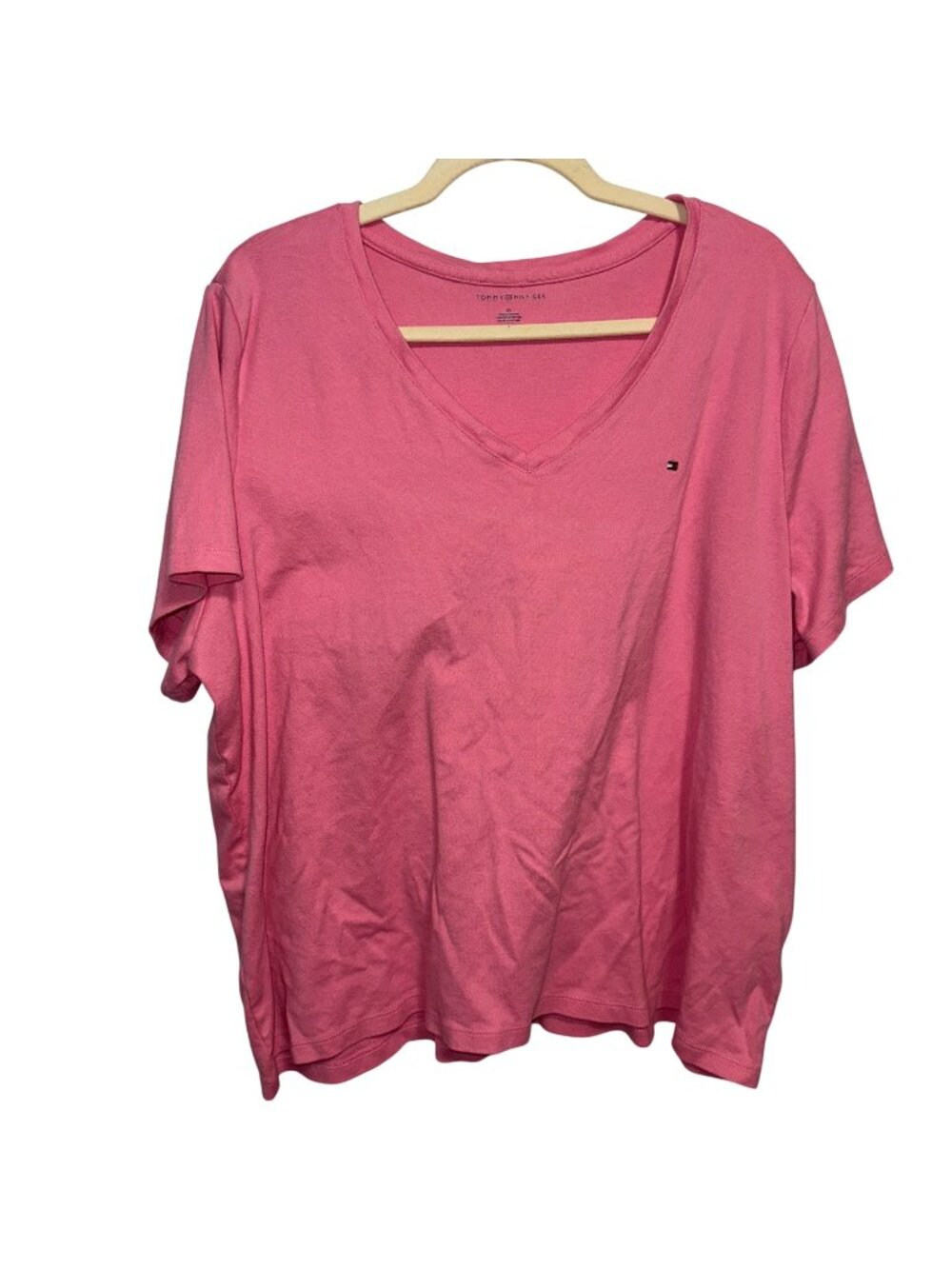 Tommy Hilfiger Womens Pink V-Neck T-Shirt 3X
